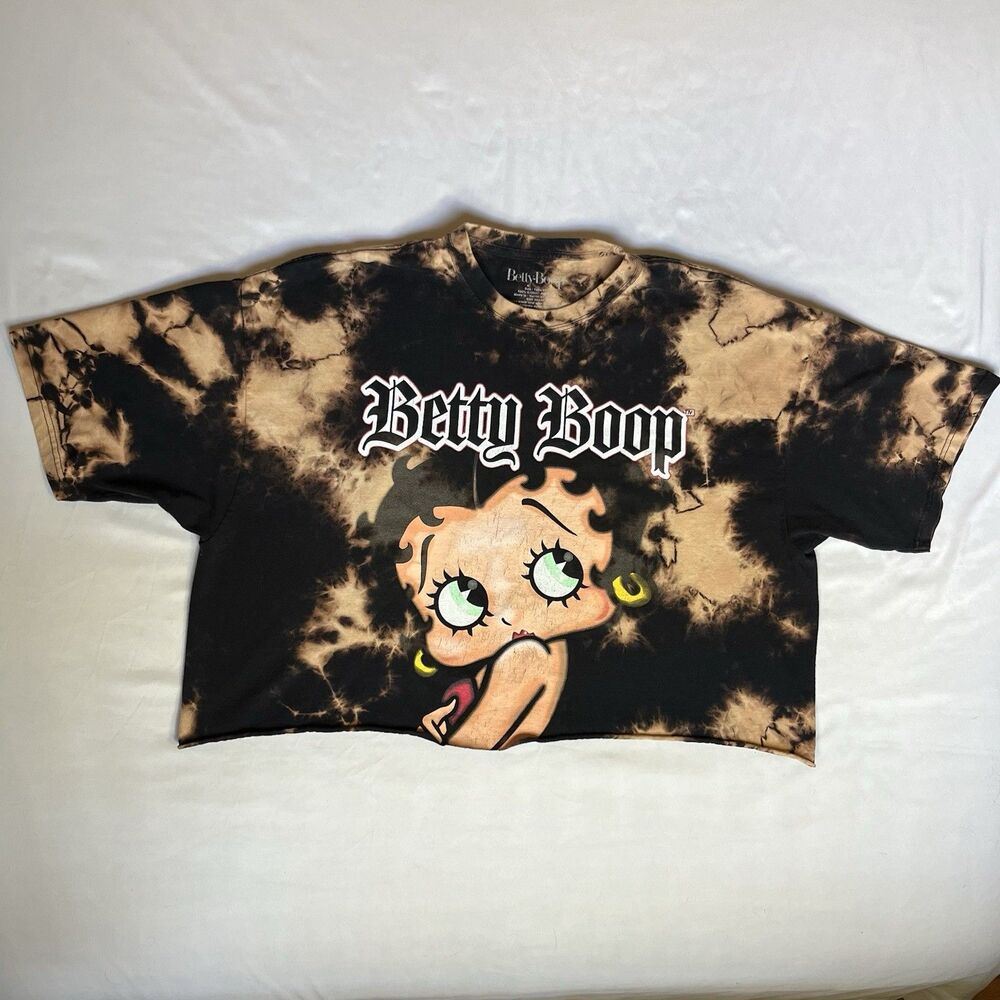 Betty Boop Shirt 3XL Cropped Black Tie Dye Graphic Y2K Cartoon Rap Tee